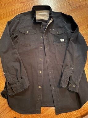 Triumph Motorcycles Black Denim Shirt corduroy collar, pocket w/ brass buttons